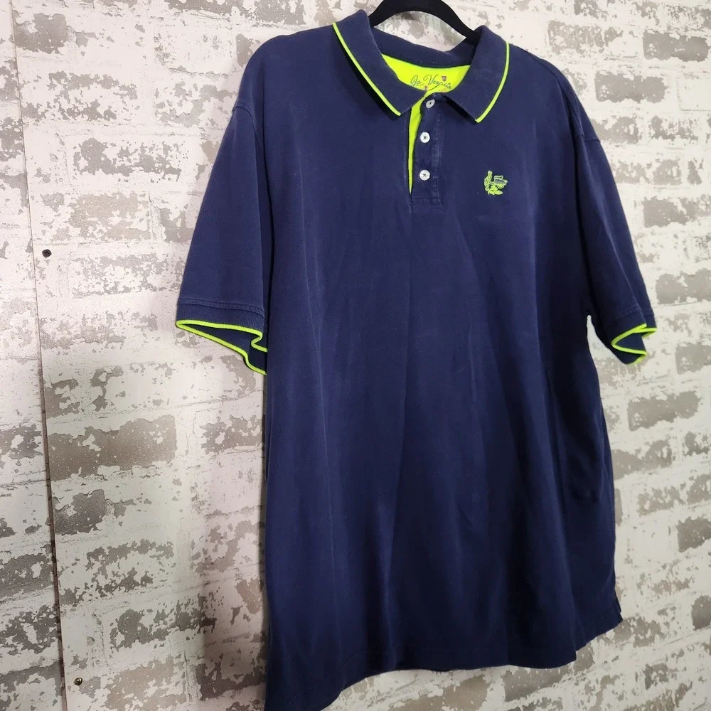 La Vespina Polo Shirt Mens 3XL Navy Blue Neon Green Trim Sporty Casual Pique Top